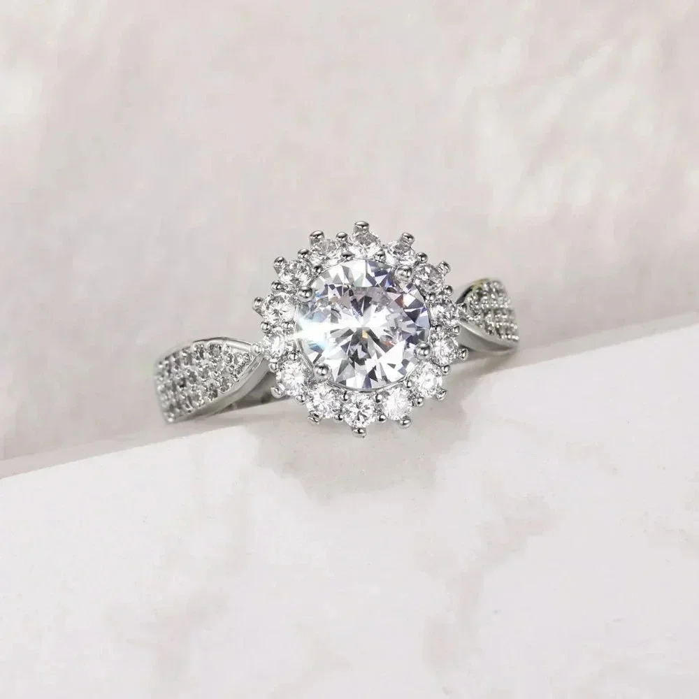 💥925 SILVER MOISSANITE SUN FLOWER WEDDING/ENGAGEMENT RING WOMEN, K754 - Picture 6 of 8